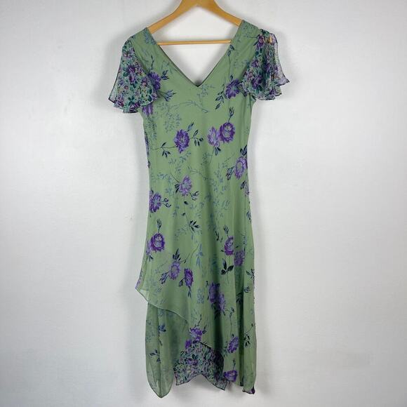Vintage 90s y2k Eva Blue Green Purple Fairy Whimsy Floral Midi Dress Size Small - Picture 4 of 13